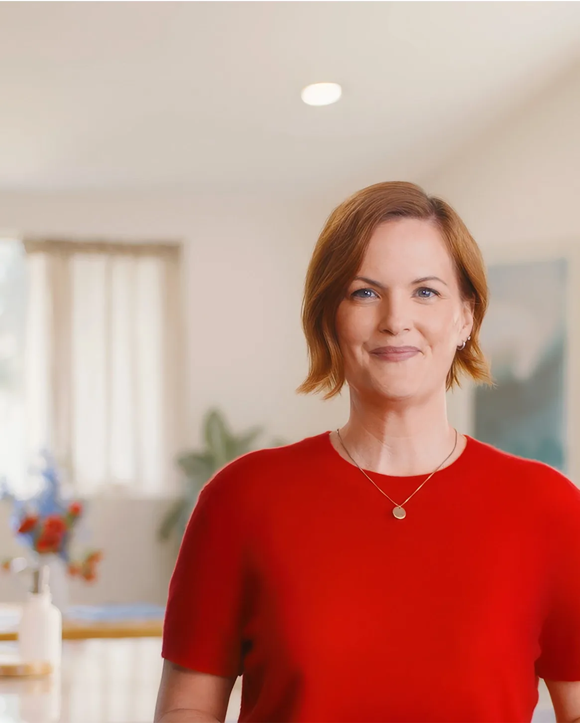A woman smiling